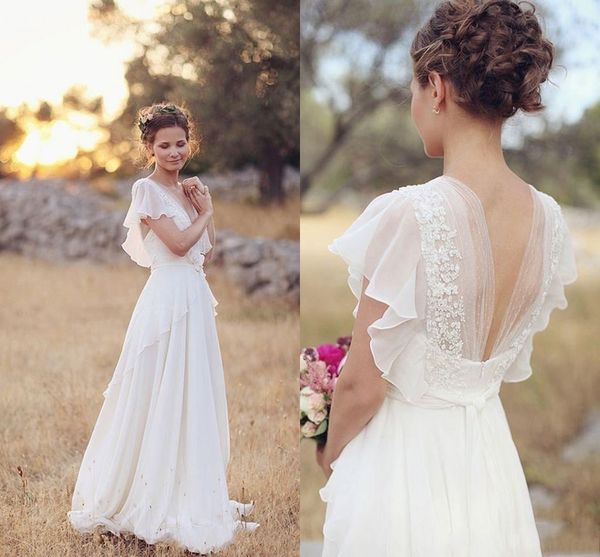 2022 chiffoan lace appliqued bohemian gowns wedding dresses elegant v neck open back beach boho bridal gown, White
2022 chiffoan lace appliqued bohemian gowns wedding dresses elegant v neck open back beach boho bridal gown, White