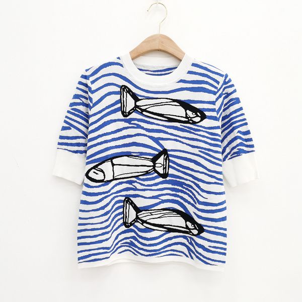 408 2022 summer sweater crew neck short sleeve blue t shirt pullover brand same style luxury striped ruibing, White;black
408 2022 summer sweater crew neck short sleeve blue t shirt pullover brand same style luxury striped ruibing, White;black