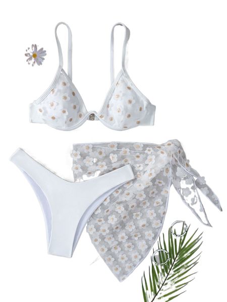 appliques push up bikini swimsuit with beach skirt 49ba#, White;black 
appliques push up bikini swimsuit with beach skirt 49ba#, White;black