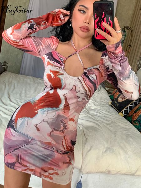 print square neck long sleeves hollow out bandage halter bodycon mini dress 2022 women streetwear y2k party club, Black;gray
print square neck long sleeves hollow out bandage halter bodycon mini dress 2022 women streetwear y2k party club, Black;gray