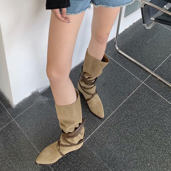 2022 autumn new women mid-calf boots female flock pointed toe square heels shoes ladies solid lace up fashion pleated long boot, Black
2022 autumn new women mid-calf boots female flock pointed toe square heels shoes ladies solid lace up fashion pleated long boot, Black