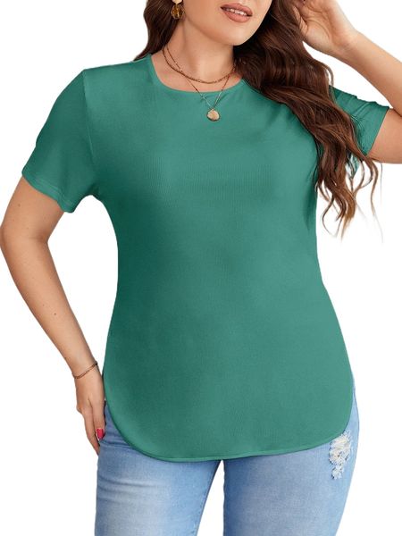 plus solid curved hem tee r1wg#, Black