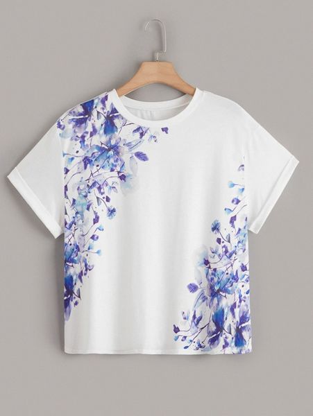 plus floral print tee 37d7#, Black 
plus floral print tee 37d7#, Black