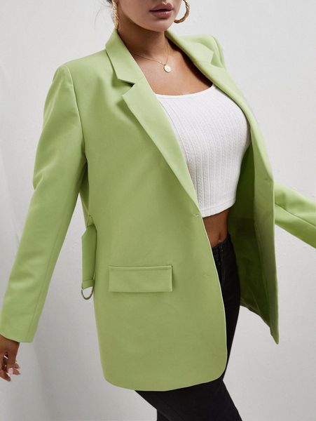 sxy lapel neck button front belted blazer c6p7#, White