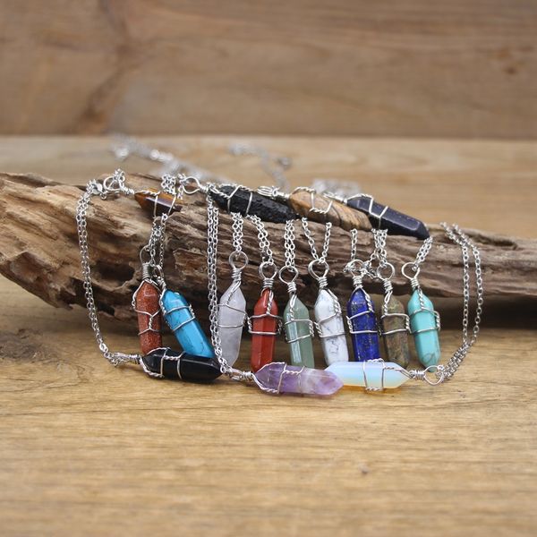 natural stone point wire wrap pendants necklace crystal rose quartz hexagonal bullet pendulum chakra healing jewelry, Silver
natural stone point wire wrap pendants necklace crystal rose quartz hexagonal bullet pendulum chakra healing jewelry, Silver