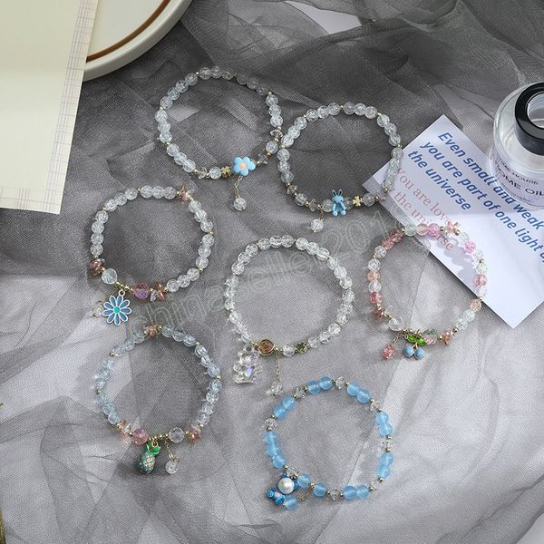 popcorn powder crystal natural stone beads bracelet cute elastic cord bear rabbit daisy charm bracelets lover woman gift, Golden;silver 
popcorn powder crystal natural stone beads bracelet cute elastic cord bear rabbit daisy charm bracelets lover woman gift, Golden;silver