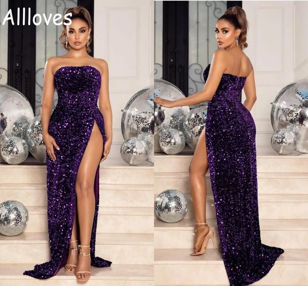 glittering purple sequined prom dresses strapless arabic aso ebi plus size sheath evening gowns high slit sweep train formal party wear back, Black
glittering purple sequined prom dresses strapless arabic aso ebi plus size sheath evening gowns high slit sweep train formal party wear back, Black
