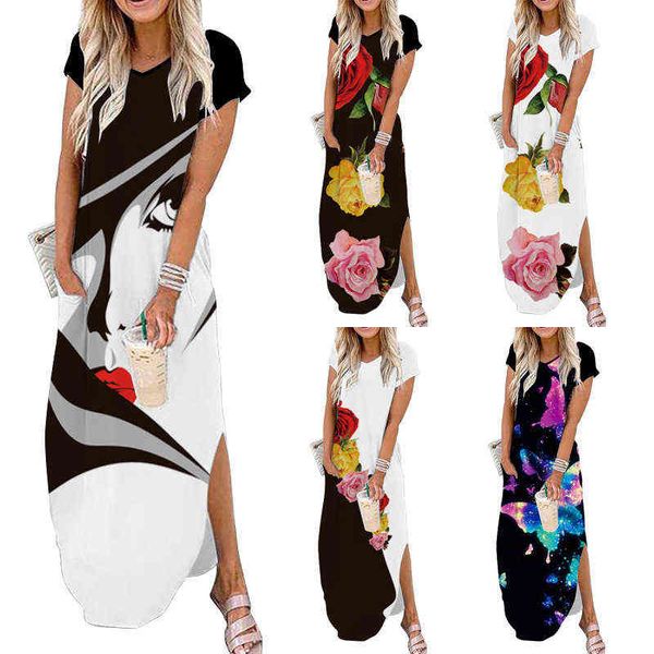 luxury designer women's dresses 2022 long skirt short sleeve v-neck casual print pocket dr's wear, Black;gray
luxury designer women's dresses 2022 long skirt short sleeve v-neck casual print pocket dr's wear, Black;gray