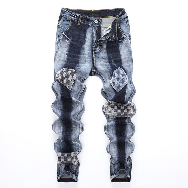 slim fit stitching jeans spring autumn street personality panel denim stretch pantalones, Blue
slim fit stitching jeans spring autumn street personality panel denim stretch pantalones, Blue