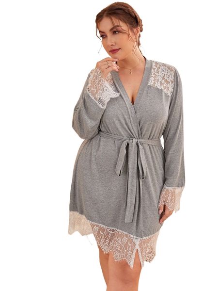 plus contrast lace belted robe k80a#, Black;white
plus contrast lace belted robe k80a#, Black;white
