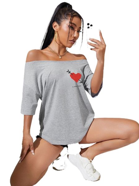 heart & slogan graphic tee c09y#, White