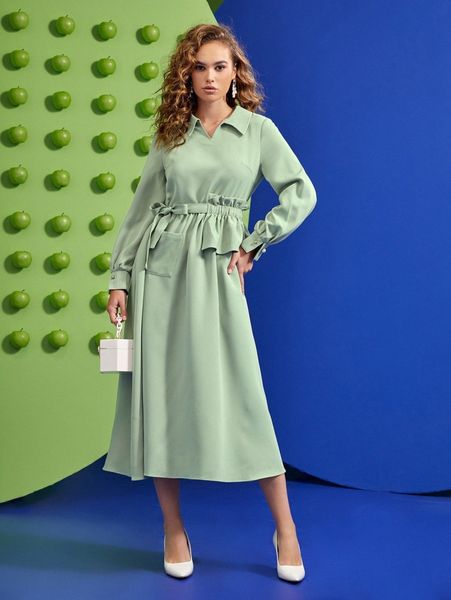 x afaf ruffle trim knot side pocket patched dress 752f#, Black;gray 
x afaf ruffle trim knot side pocket patched dress 752f#, Black;gray