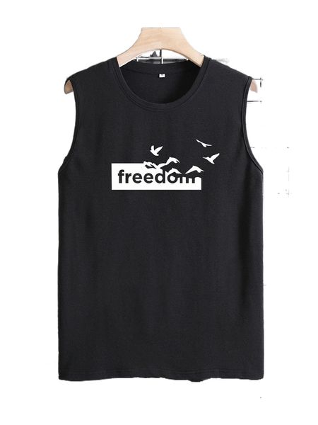 men bird & letter graphic tank 64kb#, White;black