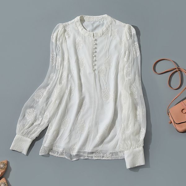 women's blouses & shirts silk shirt women's spring and summer embroidery loose thin round neck single breasted mulberry silk 0oio, White
women's blouses & shirts silk shirt women's spring and summer embroidery loose thin round neck single breasted mulberry silk 0oio, White