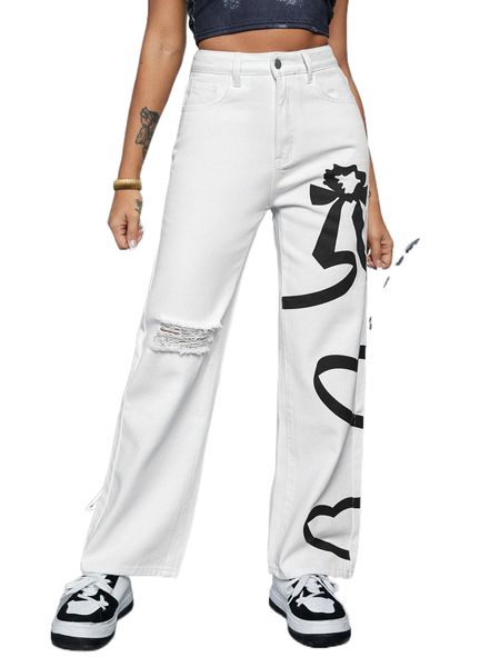 letter pattern ripped jeans p9dj#, Blue
letter pattern ripped jeans p9dj#, Blue