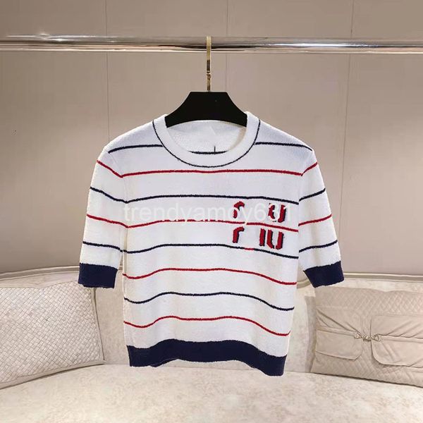 women's knits & tees summer contrast striped crew neck regular pullover wool knitting loose and versatile short sleeved for women, White
women's knits & tees summer contrast striped crew neck regular pullover wool knitting loose and versatile short sleeved for women, White