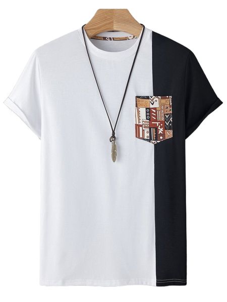 men random geo print colorblock patched pocket tee 63ff#, White;black
men random geo print colorblock patched pocket tee 63ff#, White;black