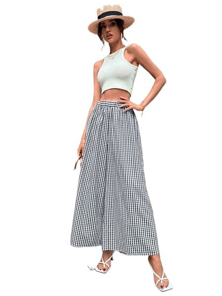 gingham print wide leg pants l46l#, Black;white
gingham print wide leg pants l46l#, Black;white
