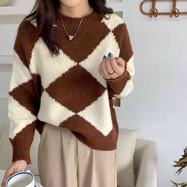 women's polos korean color contrast pullover sweater for women to wear loose and a lazy wind ling check sweater in autumn winter cmtb, White
women's polos korean color contrast pullover sweater for women to wear loose and a lazy wind ling check sweater in autumn winter cmtb, White