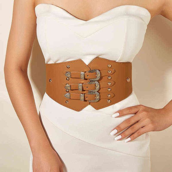 three piece buckle waist seal with shirt decoration down jacket women's elastic rivet waist wide belt belt, Black;brown
three piece buckle waist seal with shirt decoration down jacket women's elastic rivet waist wide belt belt, Black;brown