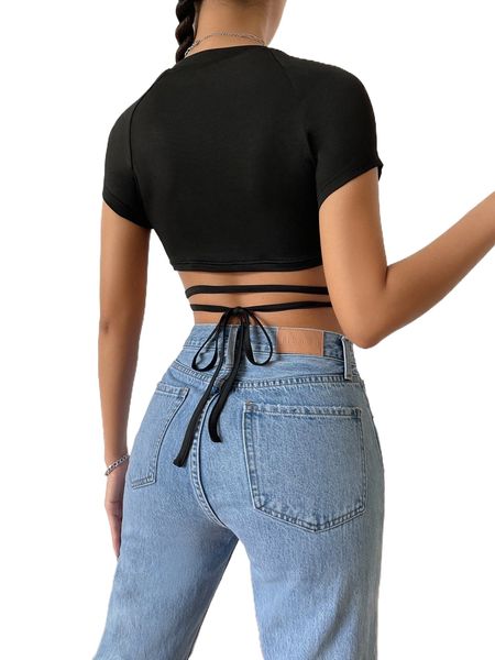 raglan sleeve tie back asymmetrical hem crop tee s5dw#, White
raglan sleeve tie back asymmetrical hem crop tee s5dw#, White