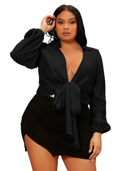 sxy plus tie front crop y3it#, Black