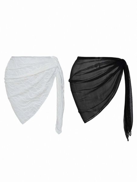 2pack tie side cover up skirt 52kx#, White;black