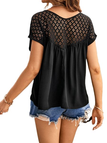 contrast lace batwing sleeve blouse e9eu#, White
contrast lace batwing sleeve blouse e9eu#, White