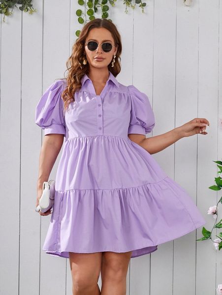 plus ruffle hem puff sleeve dress z6ov#, Black