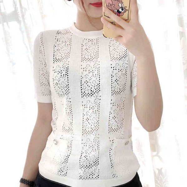 women's polos hollow out flower small fragrance double pocket round neck bottomed sweater versatile women's spring and summer 1ql4, White
women's polos hollow out flower small fragrance double pocket round neck bottomed sweater versatile women's spring and summer 1ql4, White