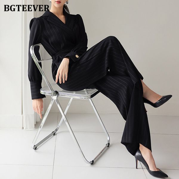 stylish notched collar striped women playsuits autumn fashion long sleeve belted female wide leg overalls jumpsuits, White
stylish notched collar striped women playsuits autumn fashion long sleeve belted female wide leg overalls jumpsuits, White