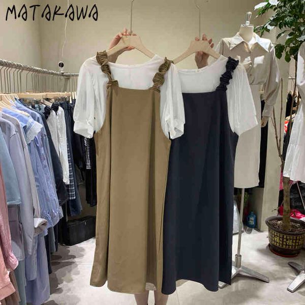 bubble shortsleeved shirt chiffon korean blouse long woman dress ruffled suspenders fungus twopiece set 210506, White
bubble shortsleeved shirt chiffon korean blouse long woman dress ruffled suspenders fungus twopiece set 210506, White