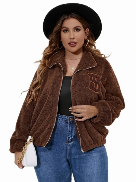 plus letter patched drop shoulder teddy jacket 57xo#, Black
plus letter patched drop shoulder teddy jacket 57xo#, Black