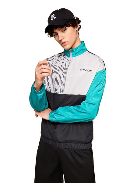 x shalom men slogan graphic color block half zipper windbreaker jacket z4lr#, Black;brown
x shalom men slogan graphic color block half zipper windbreaker jacket z4lr#, Black;brown