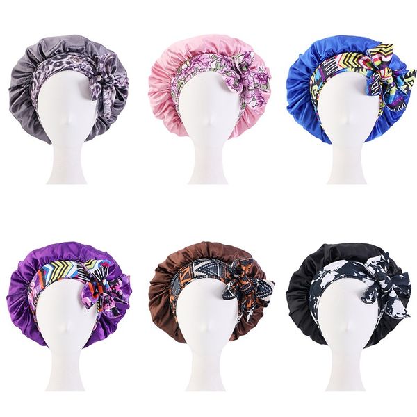women satin hat bonnet with bohemian pattern long tied band edge wrap bonnet fashion night sleeping cap for lady curly hair cover, Blue;gray
women satin hat bonnet with bohemian pattern long tied band edge wrap bonnet fashion night sleeping cap for lady curly hair cover, Blue;gray
