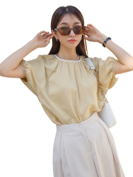 dazy-less solid keyhole back contrast lace puff sleeve blouse u1m3#, White
dazy-less solid keyhole back contrast lace puff sleeve blouse u1m3#, White