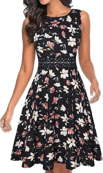 women's vintage floral lace flared a-line swing casual party cocktail dresses sleeveless n7mo#, White;black
women's vintage floral lace flared a-line swing casual party cocktail dresses sleeveless n7mo#, White;black