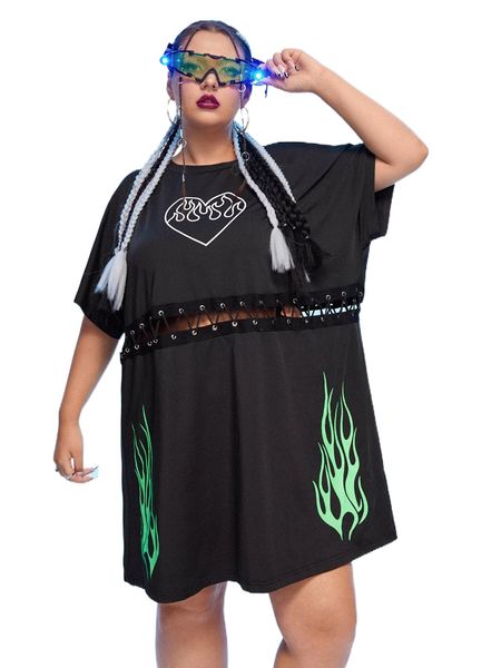 plus heart & fire print batwing sleeve grommet eyelet cut out tee dress e8j7#, Black
plus heart & fire print batwing sleeve grommet eyelet cut out tee dress e8j7#, Black