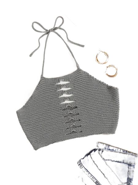 cut out front halter knit h3ru#, White;black