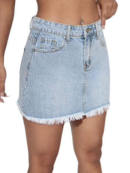 high waist raw hem denim skirt o0ts#, Black
high waist raw hem denim skirt o0ts#, Black