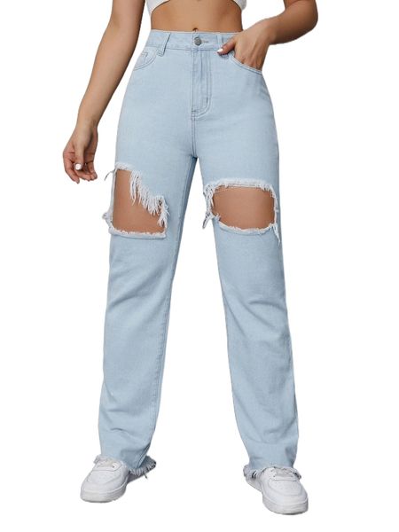 cut out raw trim jeans 27rz#, Blue