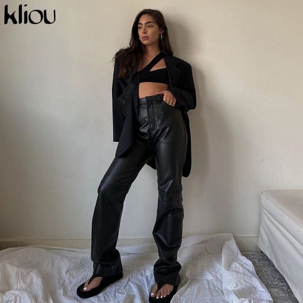 women faux leather pant pockets straight trousers streetwear elegant high waist office lady vintage leisure pant, Black;white
women faux leather pant pockets straight trousers streetwear elegant high waist office lady vintage leisure pant, Black;white