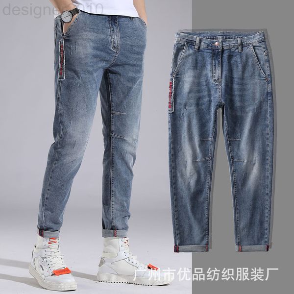 men's jeans designer spring and summer legged jeans men's slim fashion brand letter embroidery patch elastic youth trendy men v9f5, Blue
men's jeans designer spring and summer legged jeans men's slim fashion brand letter embroidery patch elastic youth trendy men v9f5, Blue