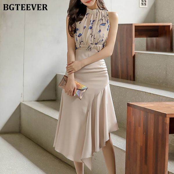 2022 summer 2 pieces women set casual o-neck printed chiffon & high waist ruffles midi skirts irregular female set, White
2022 summer 2 pieces women set casual o-neck printed chiffon & high waist ruffles midi skirts irregular female set, White