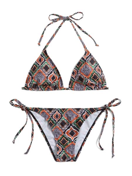 allover print bikini swimsuit q7oz#, White;black