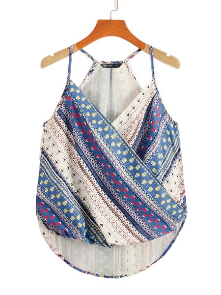 plus ditsy floral print wrap draped high low cami 3642#, Black
plus ditsy floral print wrap draped high low cami 3642#, Black