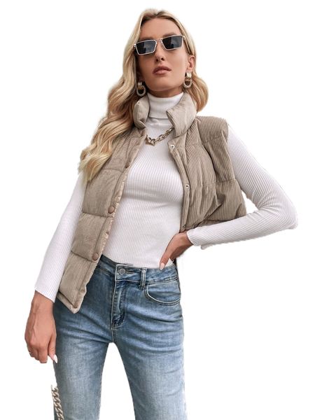 snap button up corduroy puffer vest coat c8wf#, Black
snap button up corduroy puffer vest coat c8wf#, Black