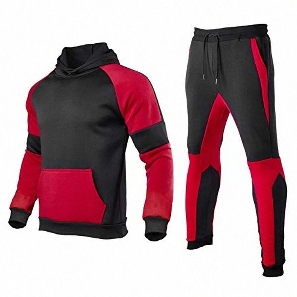 

men track suits sets color block hoodie sweatshirt joggers sweatpants casual sportswear 2 piece sweatsuits red, xl b8vp#, Gray