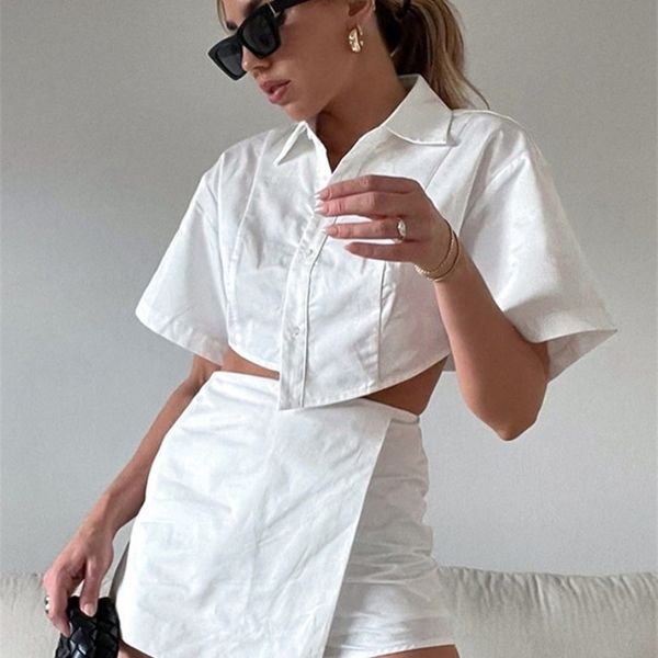 summer french fashion stitching leisure suit white skirt shirt 2 piece shorts suit womens dress casual sets outfit 220527
summer french fashion stitching leisure suit white skirt shirt 2 piece shorts suit womens dress casual sets outfit 220527