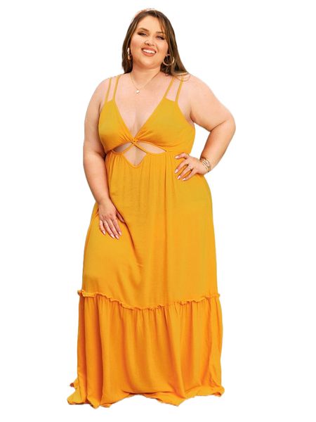 x srv plus cut out crisscross ruffle hem cami dress j6ng#, Black
x srv plus cut out crisscross ruffle hem cami dress j6ng#, Black